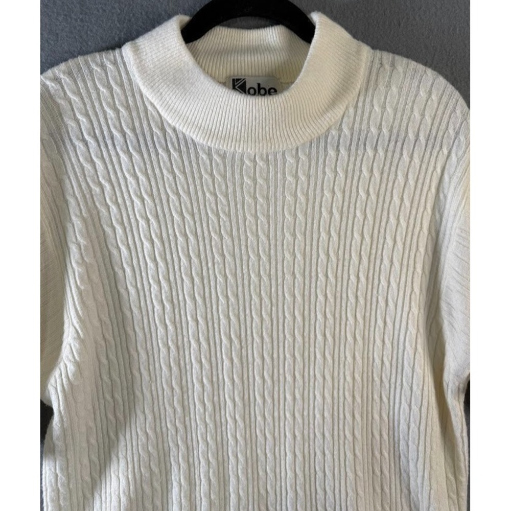 Crystal Kobe Sweater Women Size 2X White Short Sleeve High Neck Knit Casual - Picture 3 of 16